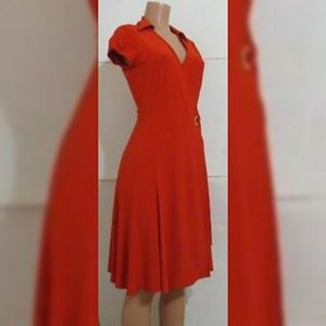 Ralph Lauren Red Self Tie Cocktail Wrap Dress